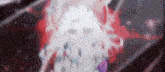 a blurred image of a girl with white hair and a red background