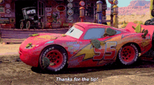 cars lightning mcqueen thanks for the tip sarcastic sarcasm