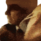 a blurry picture of a man in a suit and tie talking on a cell phone