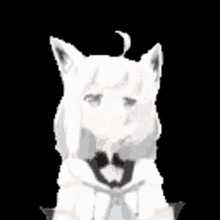 a white anime girl with a cat 's ears and a bow tie .