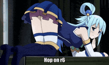 a picture of a girl with the words hop on r6