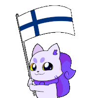 a cartoon drawing of a cat holding a flag