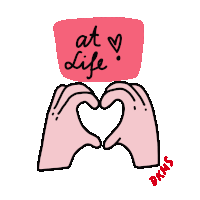 a drawing of two hands making a heart shape with the words at life behind them