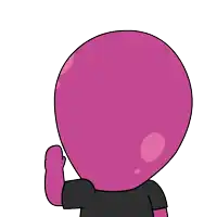 a cartoon drawing of a pink balloon with a black shirt on