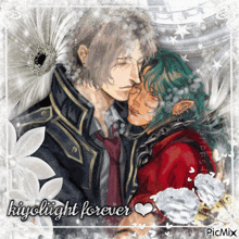 a picture of two men hugging with the words " kiyolight forever " above them