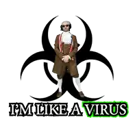 a group of men standing next to each other with the words " i 'm like a virus " on the bottom