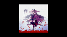 a girl with pink hair is surrounded by red leaves