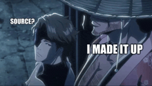 two anime characters are standing next to each other with the words source and i made it up