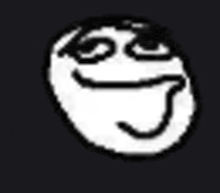 a black and white drawing of a troll face with a smirk on its face .