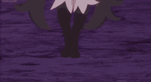 a cartoon character is standing in front of a purple background with a yellow light shining on it .