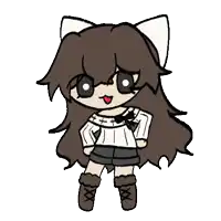 a cartoon girl with brown hair and a white bow on her head