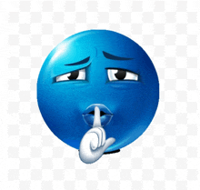 a blue smiley face is making a shhh gesture