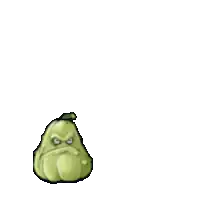 a cartoon of a pear with a sad face