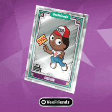 a veefriends card shows a boy holding a sign that says 5555 fan