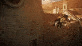 a man is flying through the air with a rope around his waist