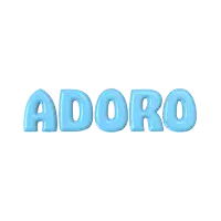 the word adoro is displayed in blue letters on a white background
