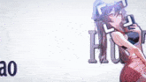 a girl in a pink dress is standing in front of the word hus