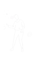 a black and white drawing of a person standing in front of a starry sky .