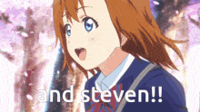 a picture of a girl with the words " and steven " on the bottom