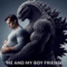 a man and a monster are hugging each other in a movie poster for a movie called me and my boy friend .