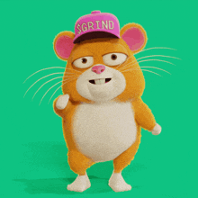 a cartoon mouse with a pink hat that says grind