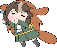 a cartoon drawing of a girl holding a brown bear