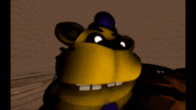 a close up of a yellow cartoon character with big eyes