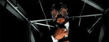 a man with a beard wearing a mask and a suit