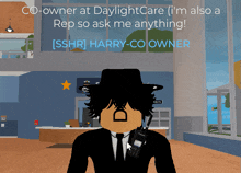 a screenshot of a video game says co-owner at daylightcare i 'm also a rep so ask me anything !