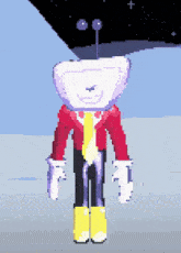 a pixel art drawing of a person wearing a red jacket and tie