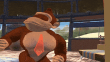 donkey kong is wearing a red tie with the word ok on it