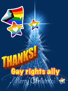 a christmas card that says thanks gay rights ally and merry christmas