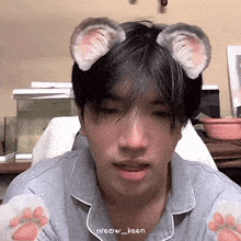 a young man wearing a pair of cat ears on his head .