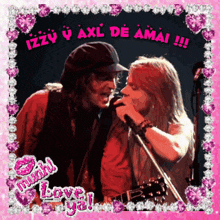 a picture of two men singing with the words iggy and axl de amai written above them