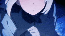 a close up of a girl 's face with a purple background