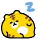 a pixel art drawing of a tiger sleeping with a blue letter z above it .