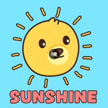 a cartoon drawing of a sun with the word sunshine underneath it