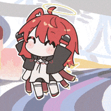 a cartoon drawing of a girl with red hair and a halo around her head