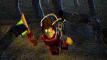 a blurry picture of a ninjago character with glowing eyes in a dark room