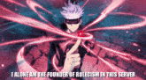 a picture of a man with the words " i alone am the founder of rolecism in this server " below him