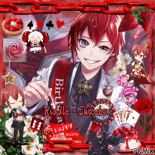 a picture of a boy with red hair and a sash that says birthday