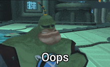 a cartoon character with the word oops written on it