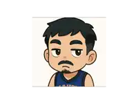 a cartoon drawing of a man with a beard and mustache giving a middle finger