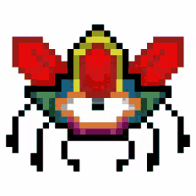 a pixel art of a clown with red wings and a crown