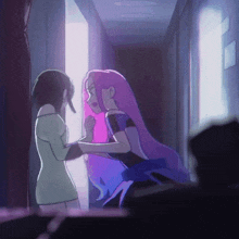 a couple of cartoon characters standing next to each other in a hallway