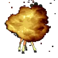 a pixel art of a chicken being eaten by a lion