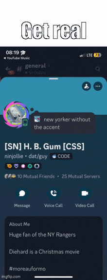 a screenshot of a phone with the words get real on it