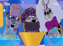 a disney channel advertisement with three cartoon characters on it