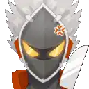 a pixel art illustration of a knight holding a knife and wearing a helmet .