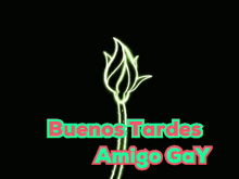 a neon red rose with the words buenos tardes amigo gay